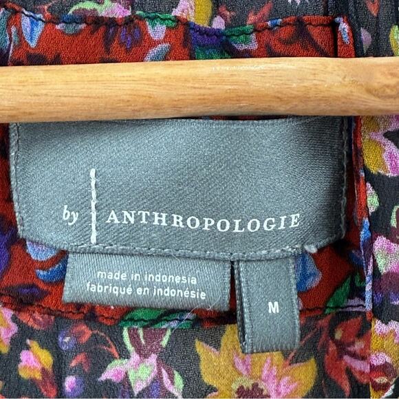 By Anthropologie Helene Black Floral Ruffled Chiffon Semi Sheer Tunic Dress Med. - Picture 13 of 16